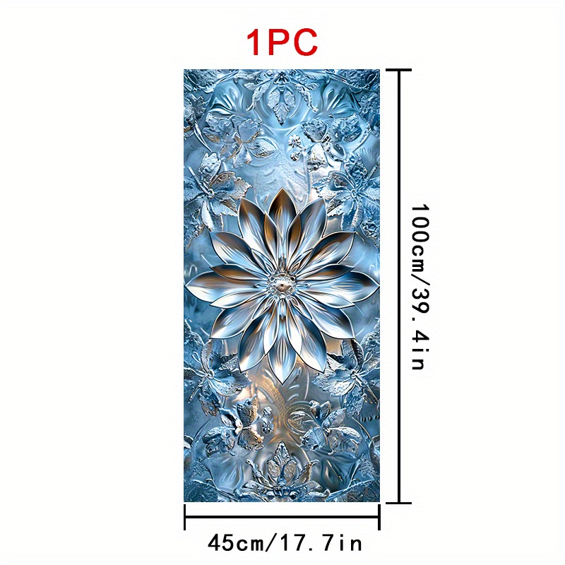 TEMU 1 Rouleau de Film Décoratif pour Fenêtre Style Vitrail Bleu à Floraux, 45×100 cm, Matériau PVC , Autocollant Non Adhésif pour