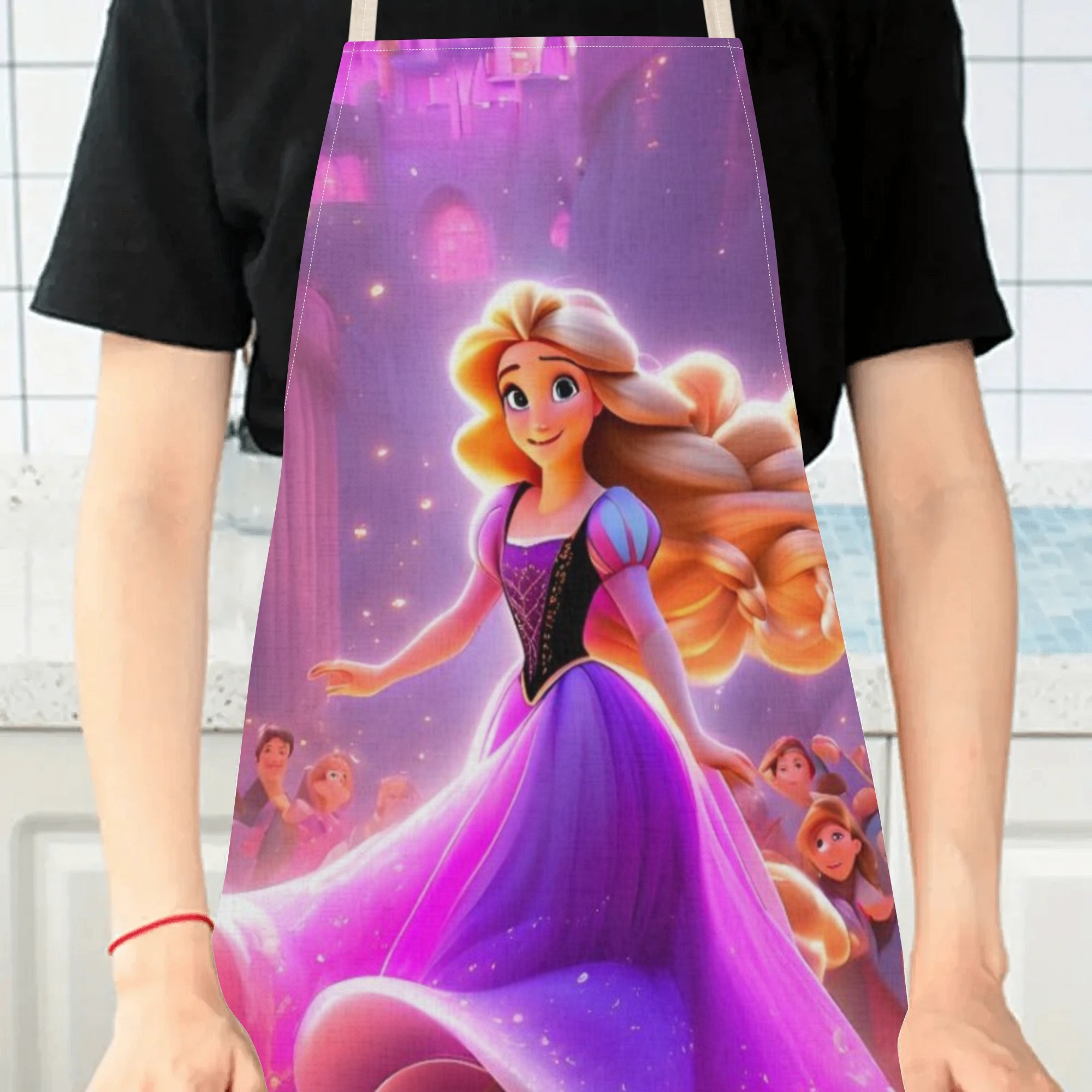 disney   cartoon waterproof apron - vibrant,   polyester with fairy tale print for kitchen, restaurants, hotels, and home use details 3