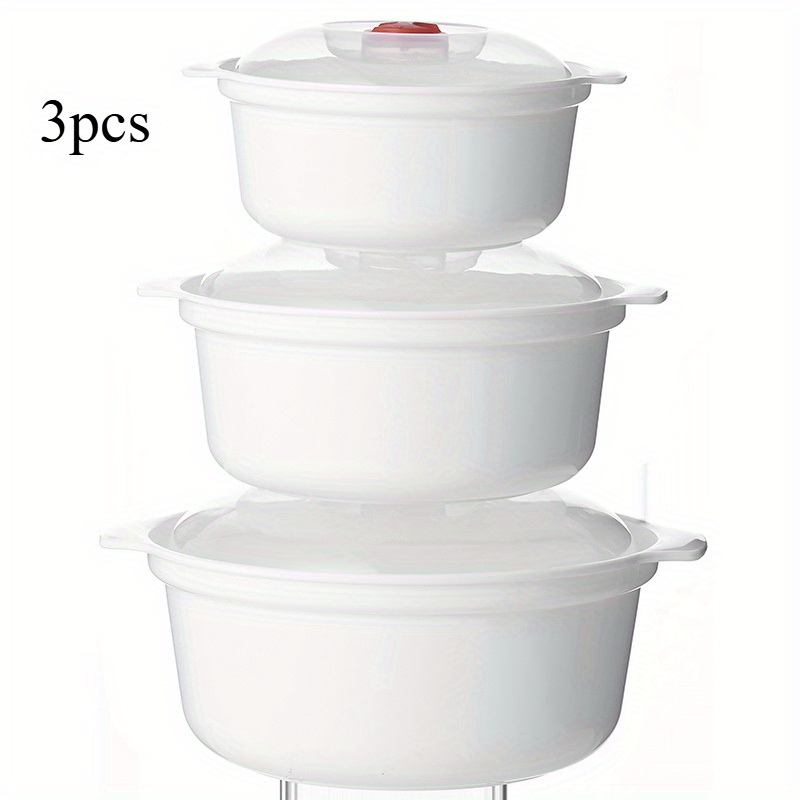 3pcs Plastic Microwave Oven And Lidded Bowl - Durable, Easy To Clean, Portable, Perfect For Home And Dining Use, Easy To Heat, Quick To Enjoy Foods, Safe Heating Is (red Breathable Lid Random Style)