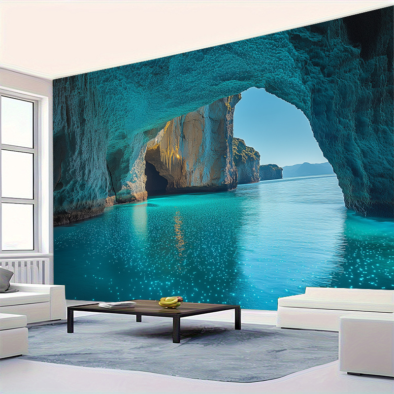2D Plat, 1 Trou Bleu Extra Large Paysage - Arche Océan Turquoise Décoration Murale, Adapté pour Salon Chambre Bureau & Fond de Soirée. Pas d'Installations Néc