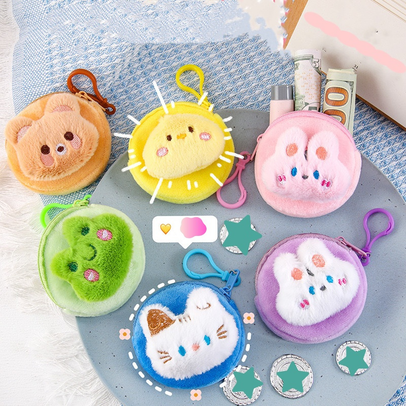 

3pcs Cuddly Plush Coin Purse Set, Soft Mini Storage Bags With Portable Headphone Pouch, Hand Washable Fabric, Assorted Designs