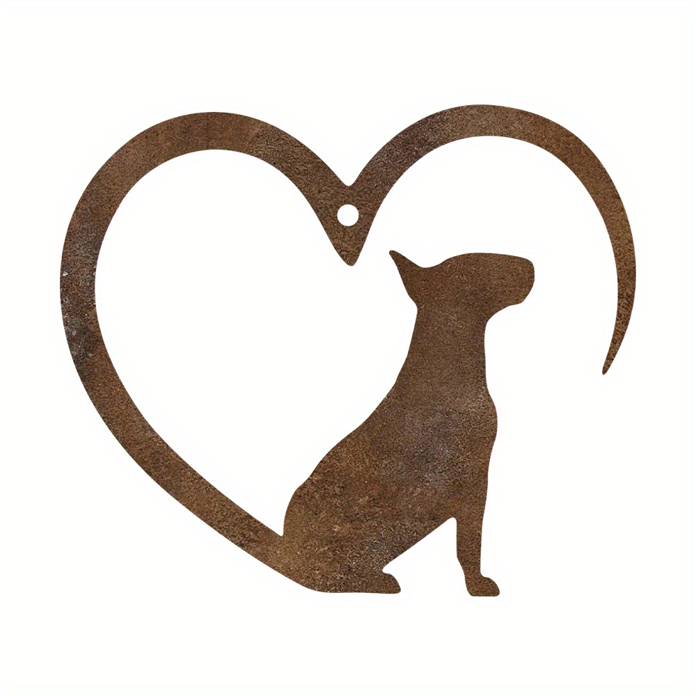 Rustic Craft Christmas 1pc Rusty Metal English Bull Terrier Love Heart Ornament, Unique Pet Decor, Garden Art, Housewarming Gift, 's Gift, Rusted Outdoor Hanging Sculpture Christmas Gift