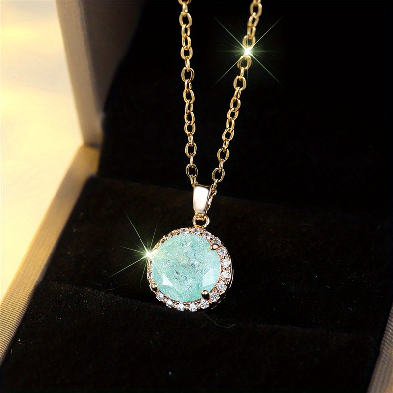 Image of 1pc Fashion Golden Round Cut Green Stone Necklace Valentine's Day Jewelry