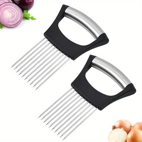 2pcs onion slicer stainless steel onion cutter and tomato slicer onion holder for slicing fruit lemon carrots avocados meat food slicing assistant