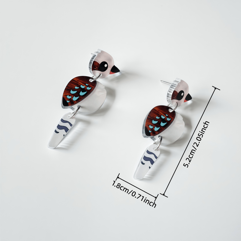 TEMU Set Of 2 Forest-themed Cartoon Bird Earrings, Featuring Colorful Acrylic And A Unique Long Dangle Design, A Quirky Touch To Your Jewelry