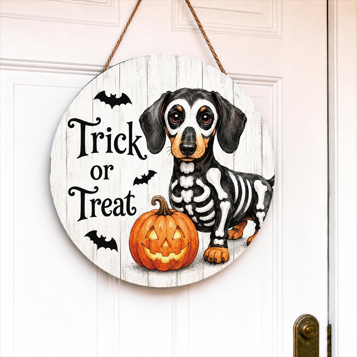 TEMU Stampa piatta 2D [1 pz] per cani Halloween Trick-Or-Treat, di zucca cane salsiccia in legno