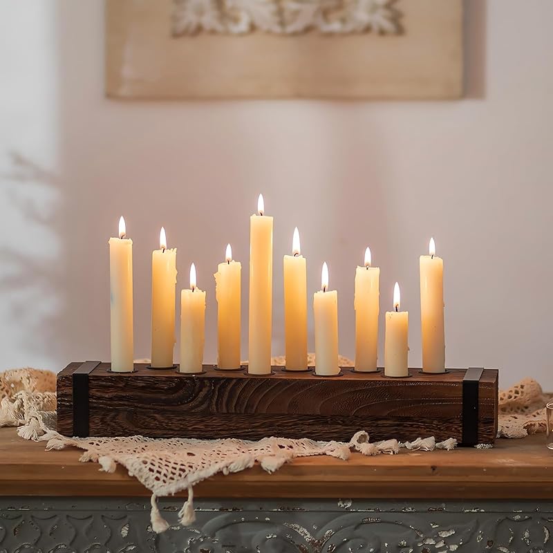 Candelabra Candle Holders Wood: Farmhouse Candlestick Holder For Fireplace Table Centerpiece- Wooden Taper Candles Stick For Thanksgiving Christmas Decor