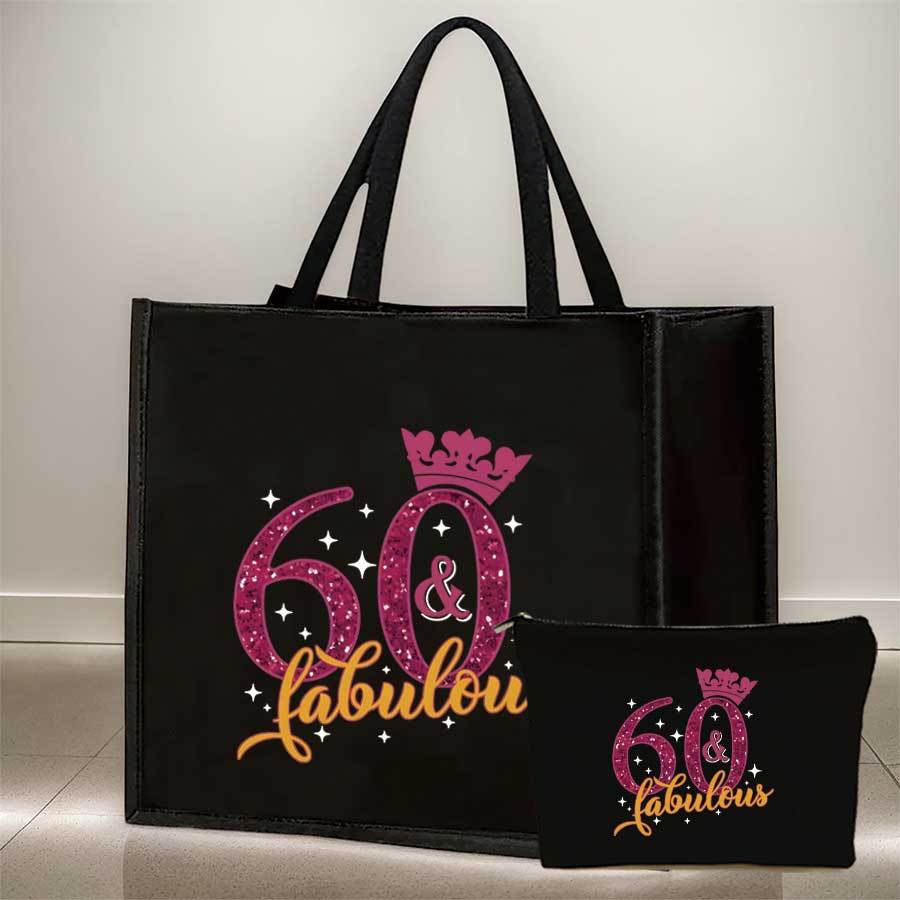 Set Of 2 Stylish Tote Bags For A 60th Birthday - Lightweight Burlap With Cute Coin Purse - Ideal For Shopping, Traveling & Beach Use - Sturdy & Multifunctional