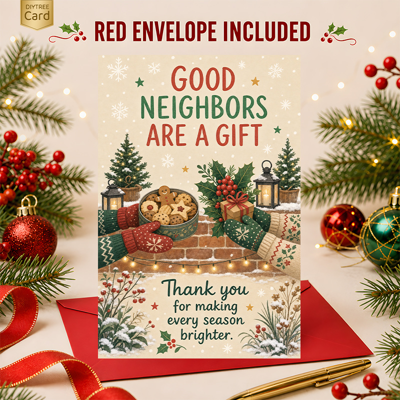 TEMU 1pcgood Neighbors Are A Gift Greeting Card, Thank You For Making Season With Wreath, Christmas Holiday Appreciation Card For Neighbor