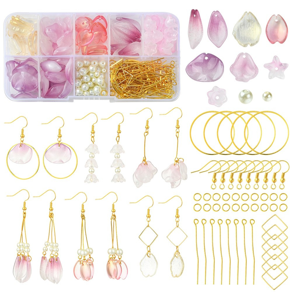 

Diy Leaf & Flower Glass Earrings Jewelry Making Kit, Colors, 4~40x4~28x0.7~12mm, Hole: 0.9~3.6mm - 1 Set, Glass Earrings