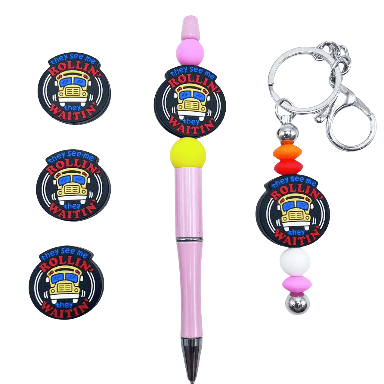 

5pcs Silicone Beads " ' Waitin" For Diy , Beaded Pens, Keychains, Bracelets, Necklaces & Lanyard Accessories