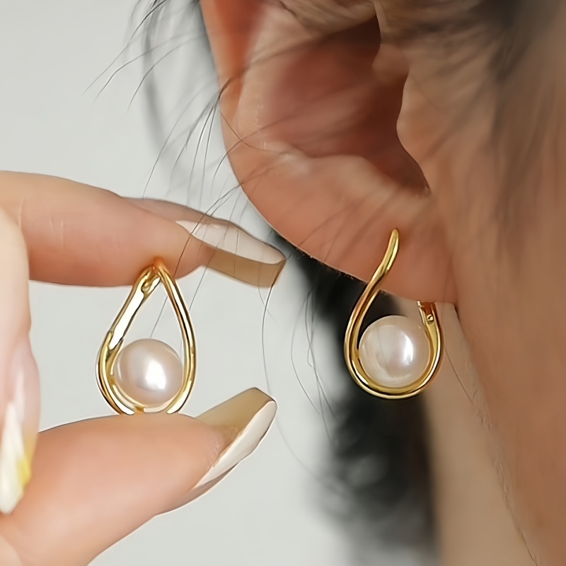 TEMU Pendientes de aro con incrustación simple de hueca para mujer, para banquete, boda, , festivo, uso diario, elegantes, en tono dorado, con forma