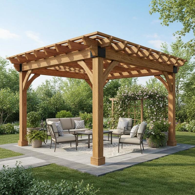 Image of Beam Connector 270 X 202mm For Pergola Summerhouse, 90° Angle Shape 2mm Material Thickness Plate Corner Brackets Wood Construction Set