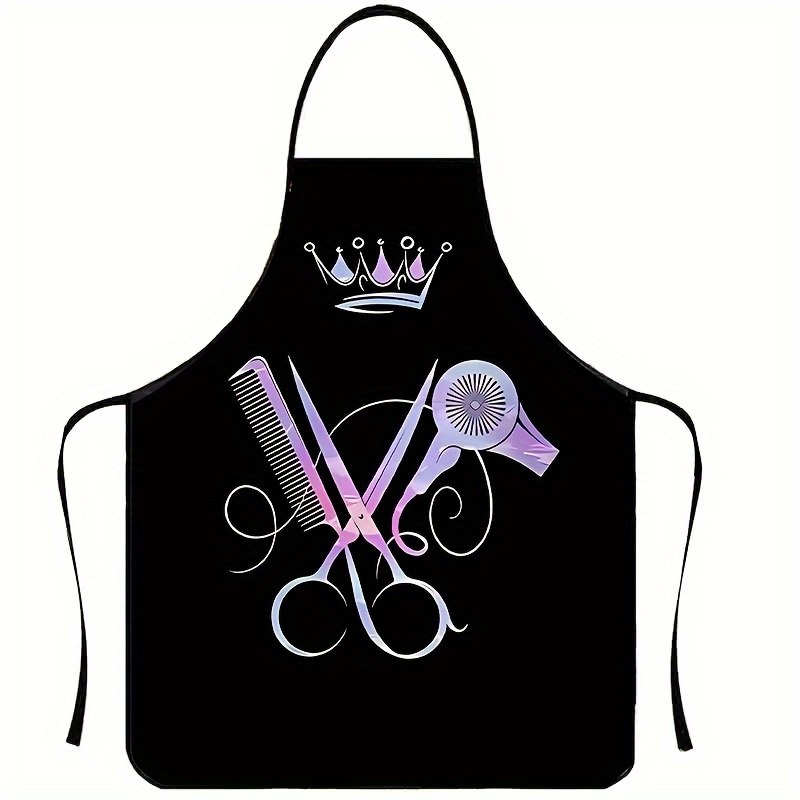 TEMU 1 Stylish Purple Apron For Hair Stylists Featuring Adjustable Shoulder Straps, A Design With Scissors And A Comb, Made From Durable Polyester