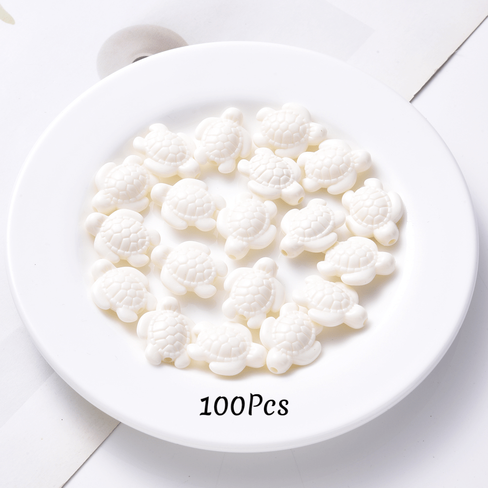 TEMU 100pcs Of Acrylic Seashell Beads In A Summer Ocean Beach White Theme, Featuring Designs Of Seashells, Starfish, And Turtles, Clothing Additions