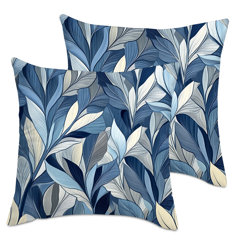 TEMU 2pcs Blue Botanical Leaf Throw Pillow Covers - Modern Printed Cushion Covers With Zipper Closure, Suitable For Sofa Couch Room Decor,