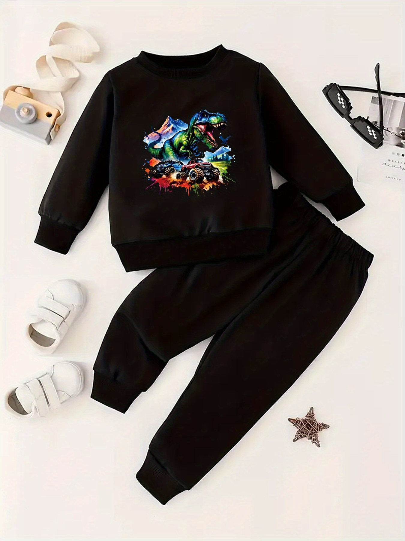Ensemble Bébé Garçon Dinosaure 2 Pièces - Sweat-shirt Manches Longues + Pantalon Jogging - Automne/Printemps - 6
