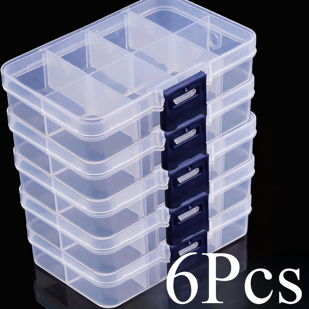 TEMU 6-pack Transparent Plastic Storage Boxes With Adjustable Dividers - 8 Compartments, Dust-proof Lids | Multi-functional Sorting Containers,