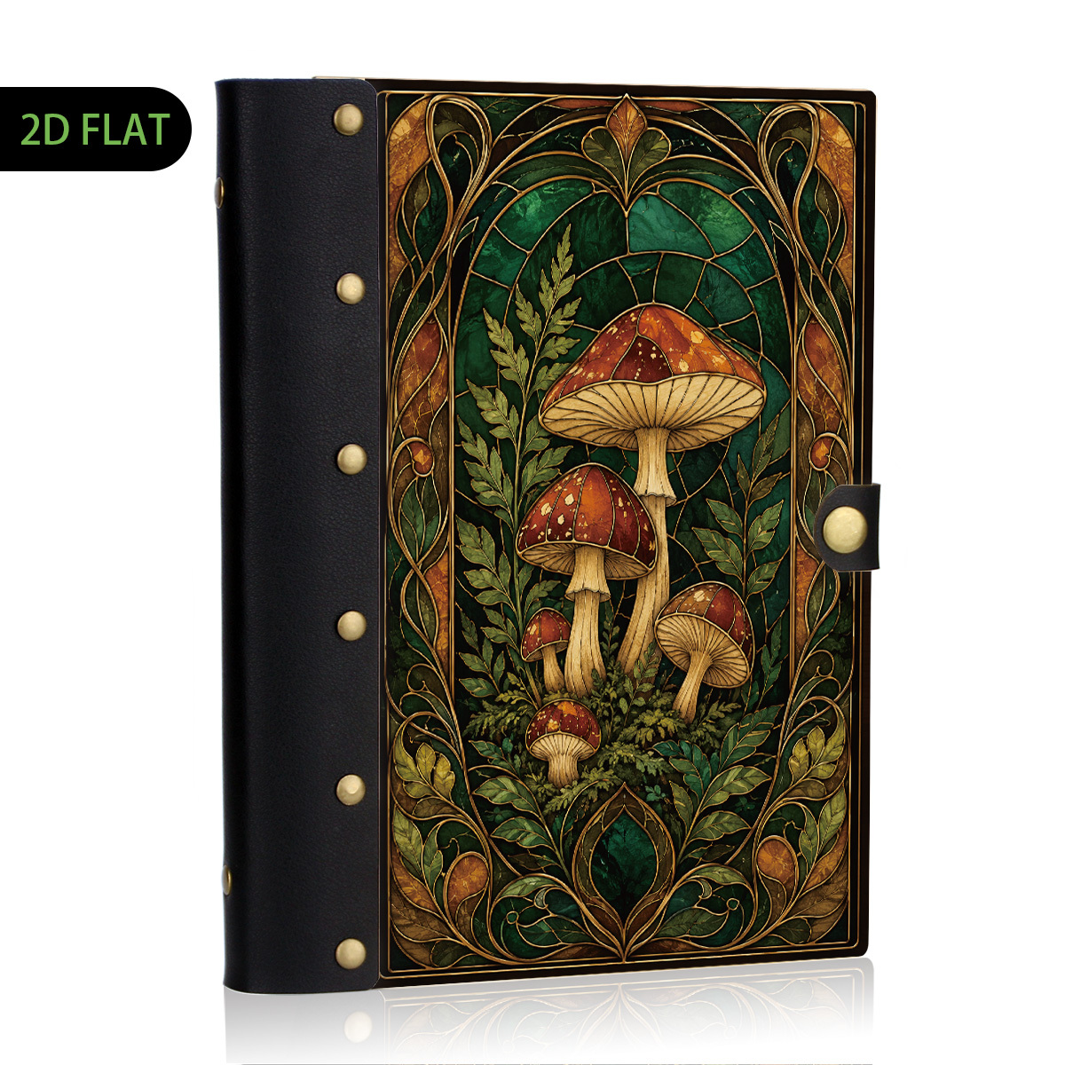TEMU Carnet de notes 1 pièce en bois et cuir avec couverture rigide plate 2D à motif tue-mouche en vitrail, rivets métalliques, feuilles mobiles