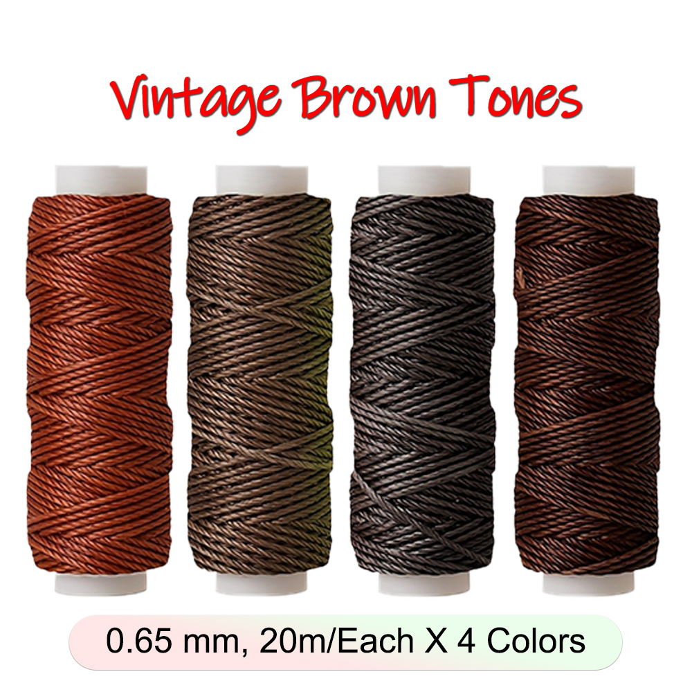 Image of 4-color Set, 0.65mm Thin Round Waxed Cord (20m/roll) - For Diy Amber Bead Bracelets, Leather Sewing & Crafting | Ideal For Hand-stitched Bags, Clothing, Wallets, Bracelets & Home Decor Crafts