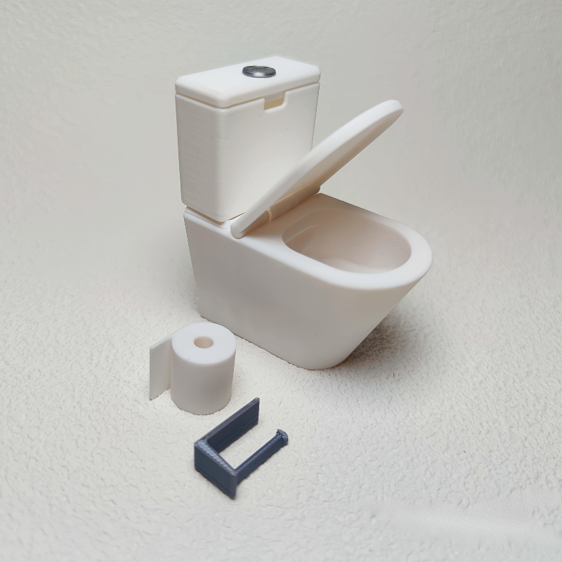 Image of 1:12 Scale Mini Toilet Set With Tissue Holder - White Plastic, Exquisite , Modern Miniature Bathroom Decor, Suitable For Dollhouse Toy Sets, Bathroom Decoration, Miniature Bathrooms, Toy Set Bathrooms