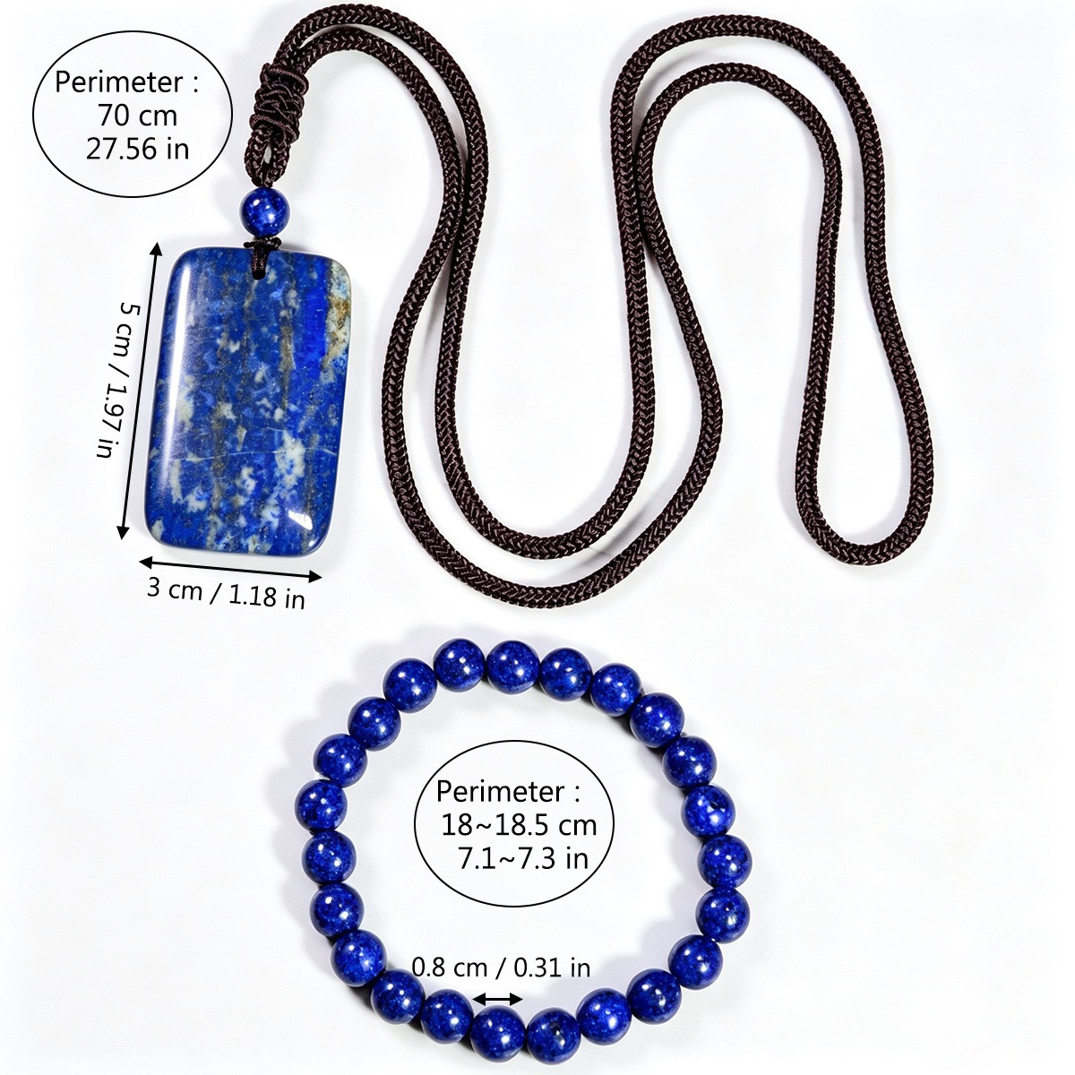 2pcs Natural Lapis Lazuli Jewelry Set for Men & Women