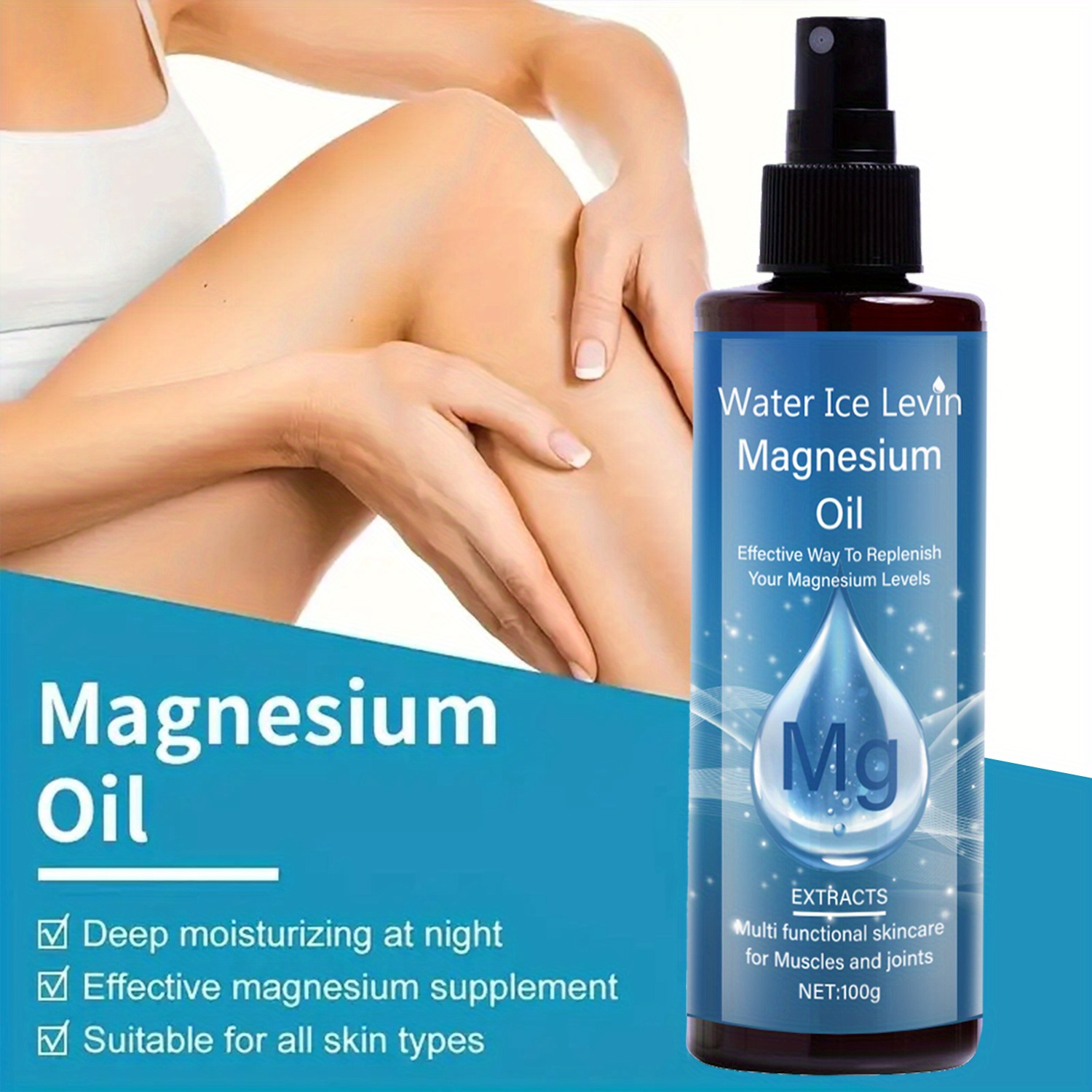 Magnesium Oil Designed for The Care of Muscles And Joints - Quickly Absorbed, Provides, Free from Alcohol And Fragrances, a Natural Solution Suitable for Athletes And Older Adults, for All Light Beige Skin Types