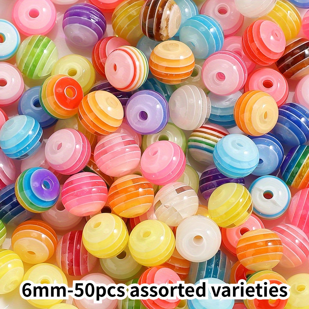 50pcs 6/8/10mm Random Color Acrylic Spacer Beads Transparent Striped Round Spacer Bead & Bead Assortment Perfect For Making Bracelets, Necklaces & Phone Charms, Phone Chain