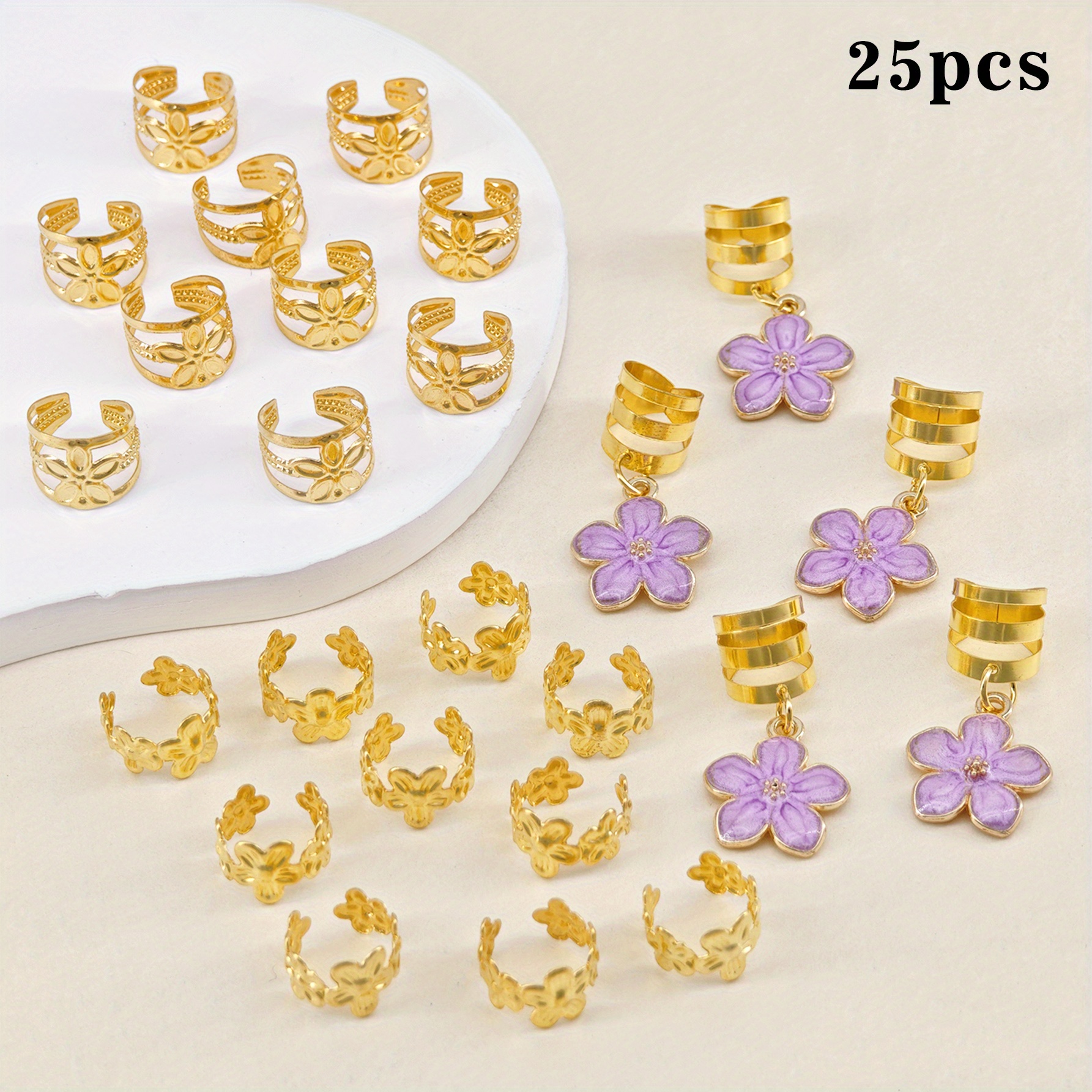 Image of 25pcs Daisy Flower Braid Hair Clips, Y2k Punk Hip Hop Decorative Hairpins, Rings & Accessories
