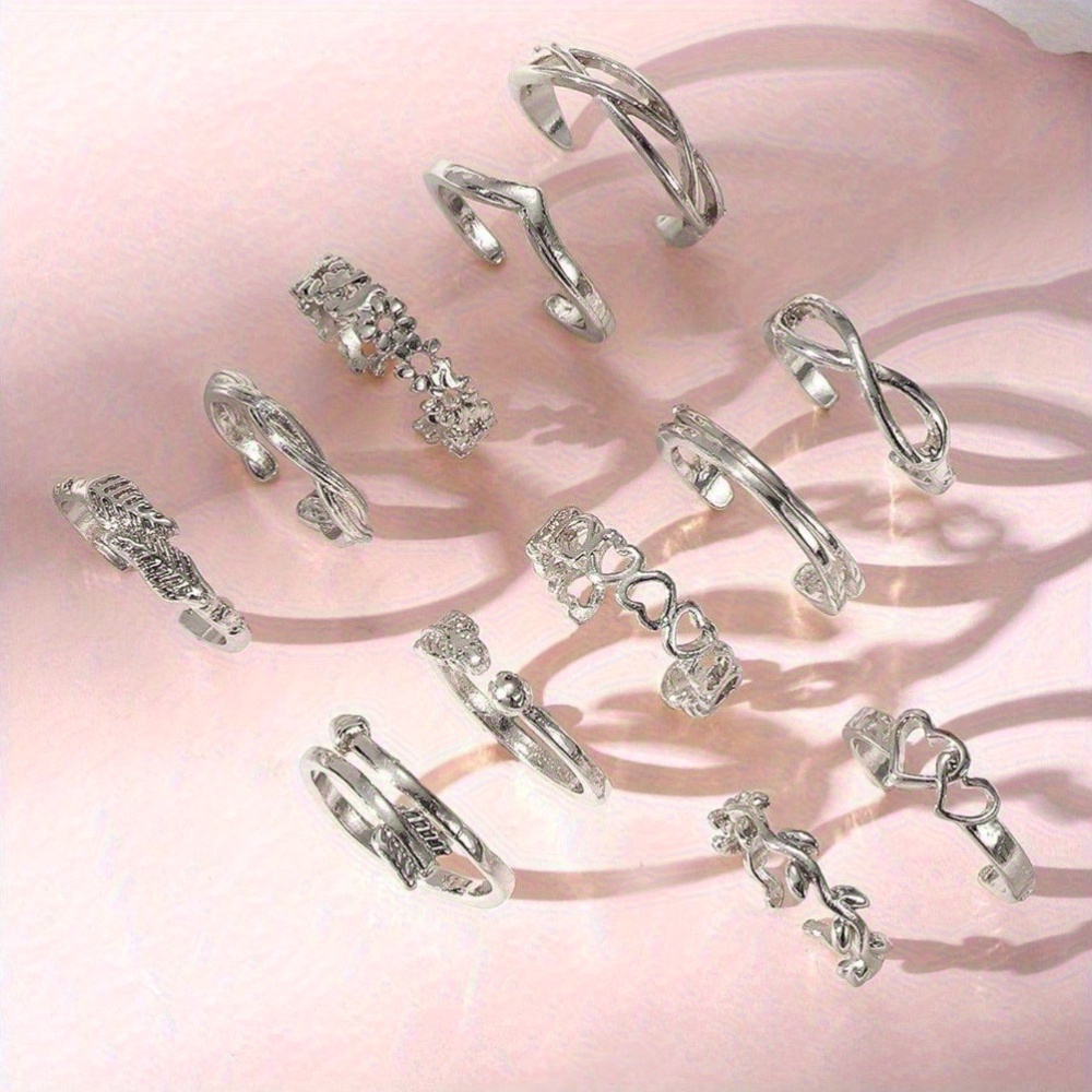 TEMU 12 anillos de dedo plateados ajustables para mujer, elegantes y de moda, ideales para viajes a , regalo para novia, joyería para dedos de mujer