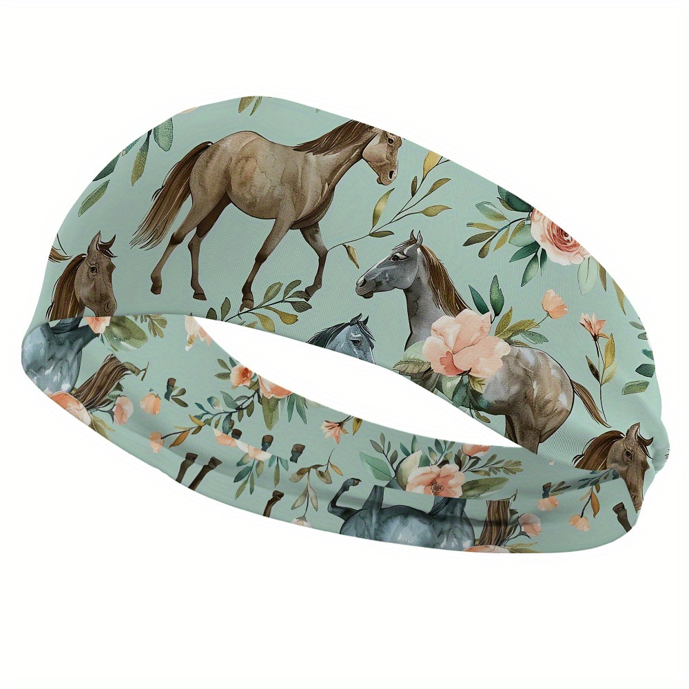 1pc Cartoon Horse Animal Plant Headband, Stylish Hair Tie, Sports Yoga Breathable Sweat-absorbing Headband For Women, Fashionable Hair Accessory