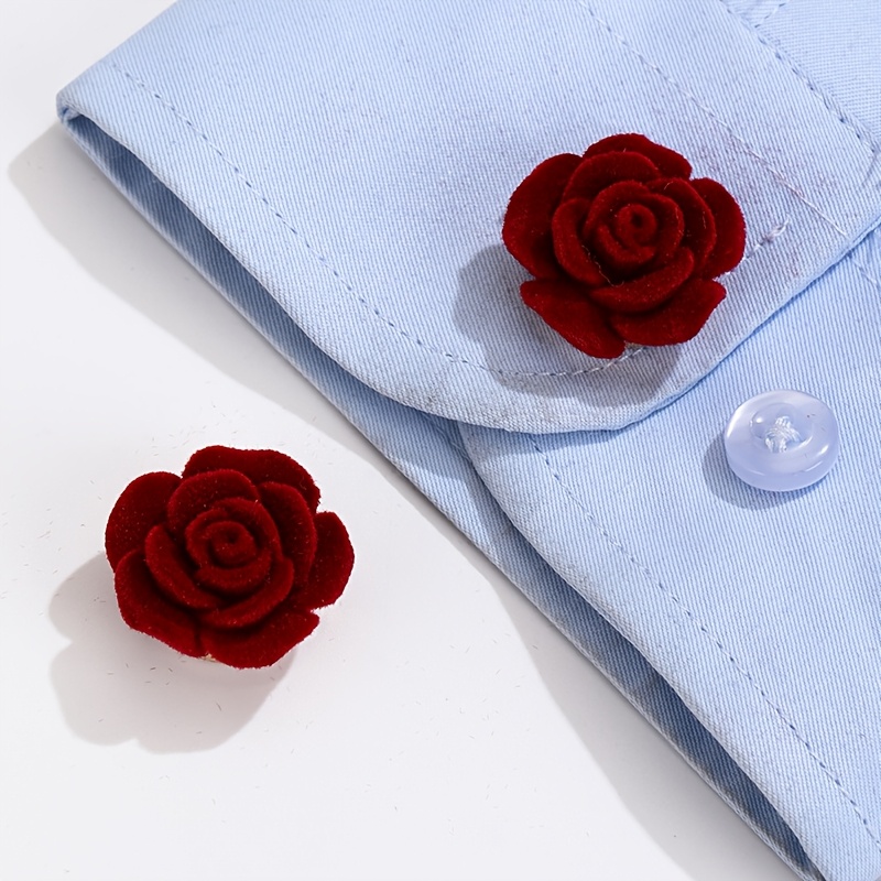 TEMU Lot de 4 boutons de manchette en velours bordeaux avec rose pour femme et homme - Cadeau élégant et , accessoire pour soirée en amoureux, bijou
