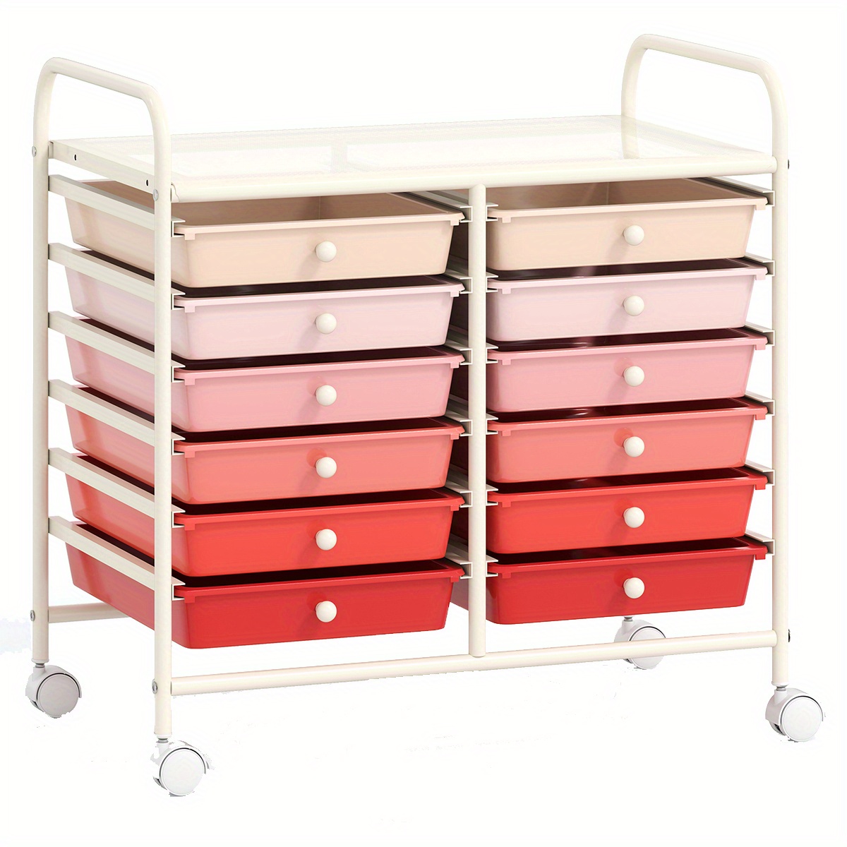 Image of A Wheeled Kitchen Cart Featuring Drawers, A Spacious Tabletop, Side Handles, Smooth Gliding Tracks, And Buttons, Serving As An Cart For The Living Room Or Kitchen
