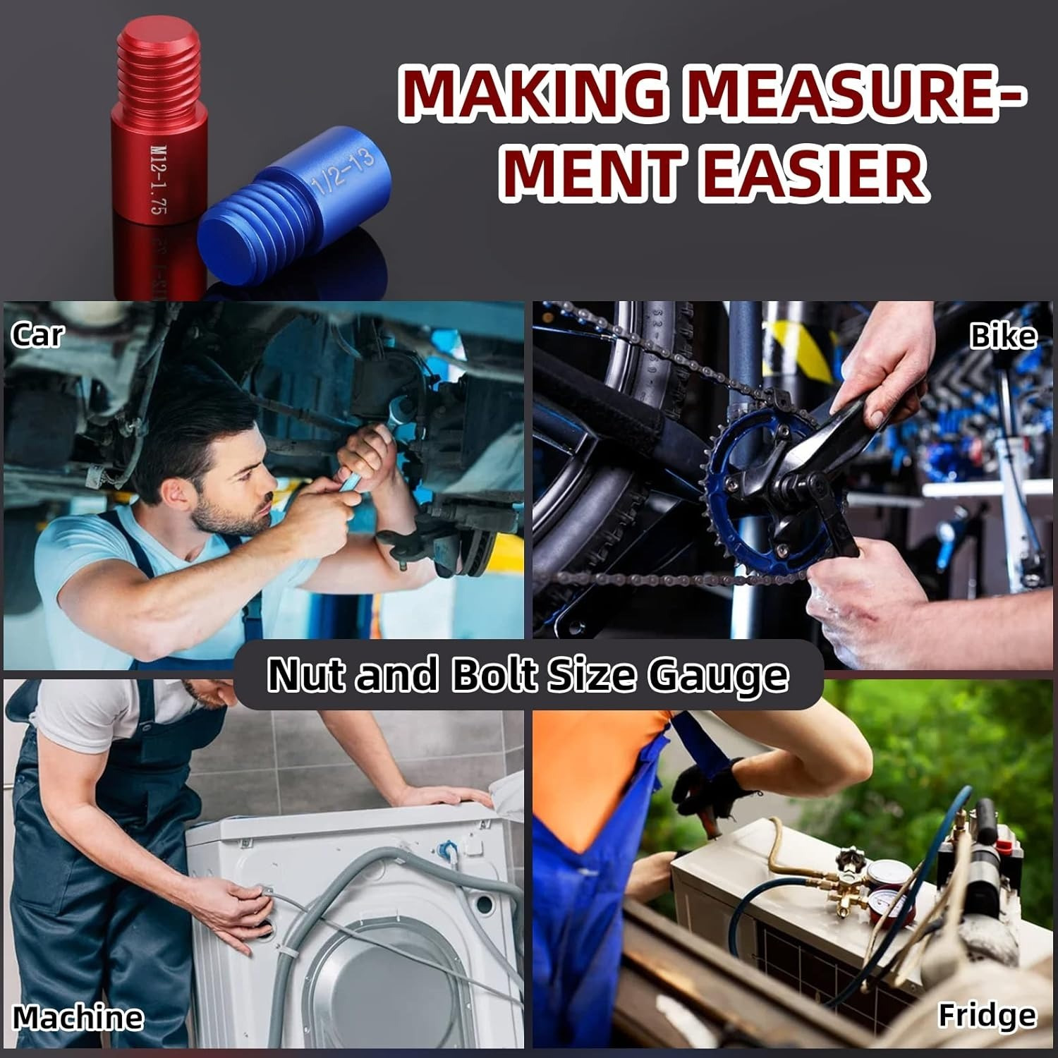 Juego de 26 piezas para verificar el hilo de tornillos y tuercas - Identificación precisa de tamaños SAE y métricos, medidor de identificación de tornillos y tuercas, kit esencial de hardware para mejoras del hogar para entusiastas y profesionales DIY, caja de aluminio - Imagen 9