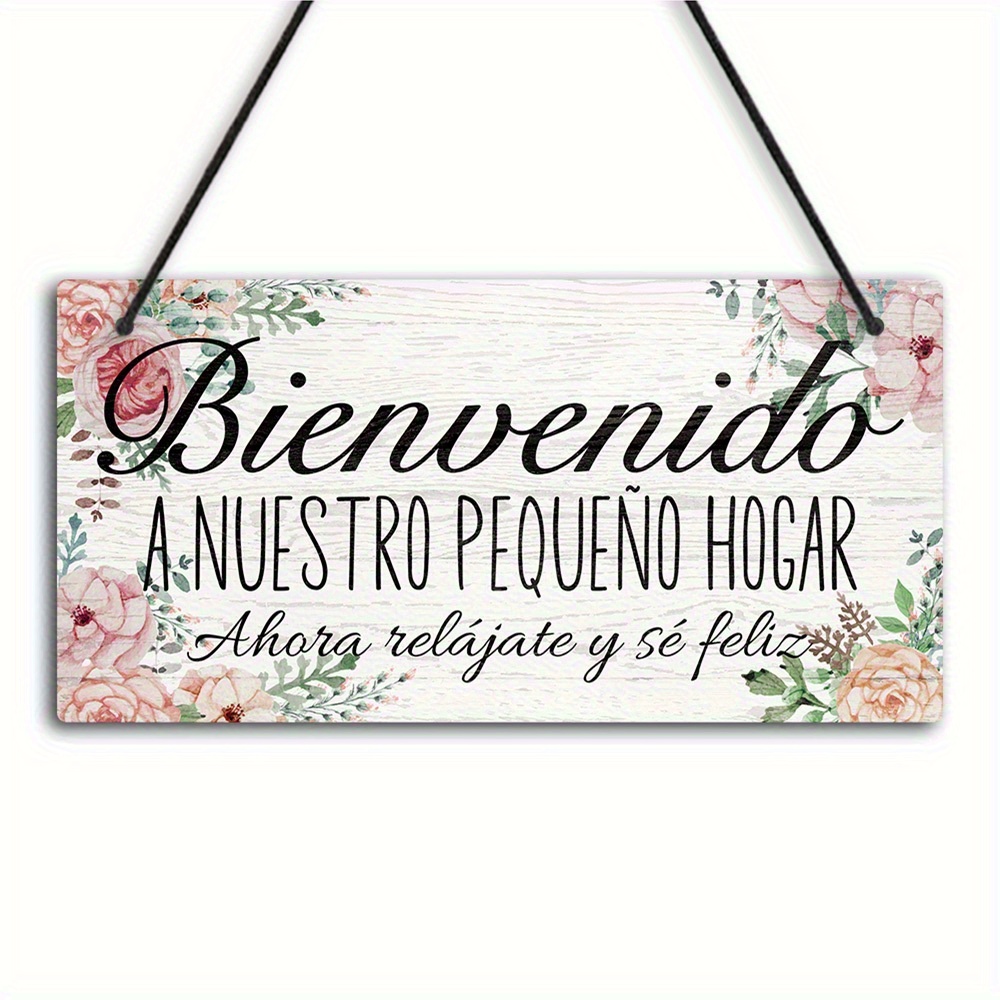 TEMU Letrero de bienvenida español 2D, 1 pieza para colgar en la pared - Decoración artificial de granja con la "Bienvenidos a pequeño hogar" y en