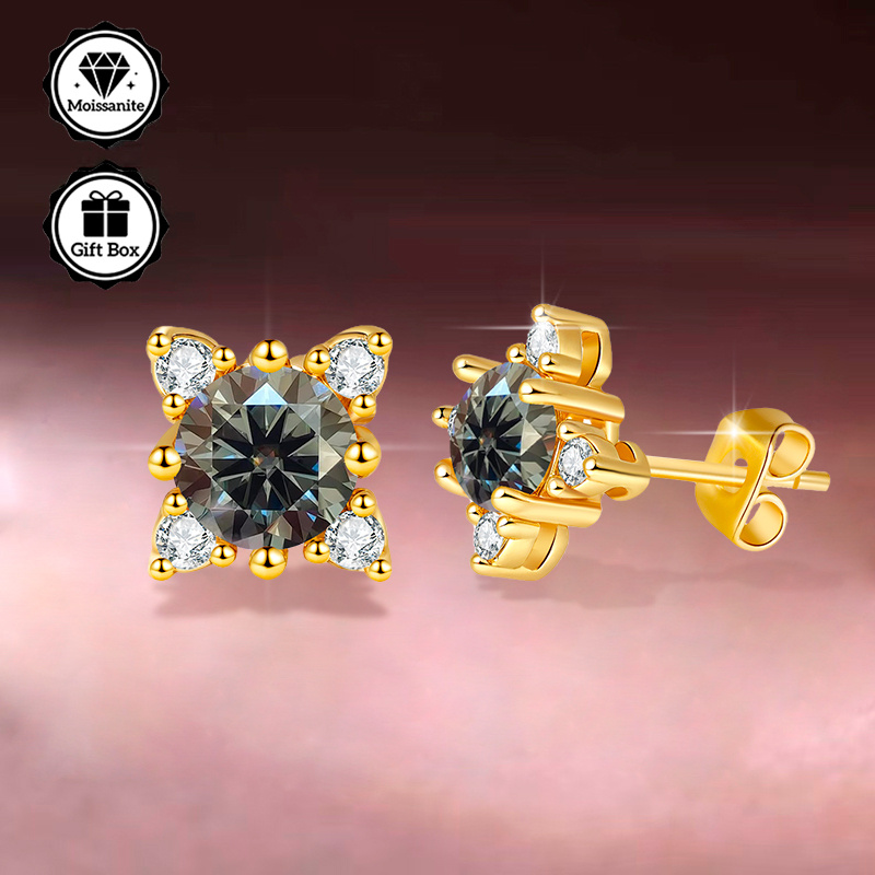 Women's GRA Moissanite Flower-Shaped Stud Earrings