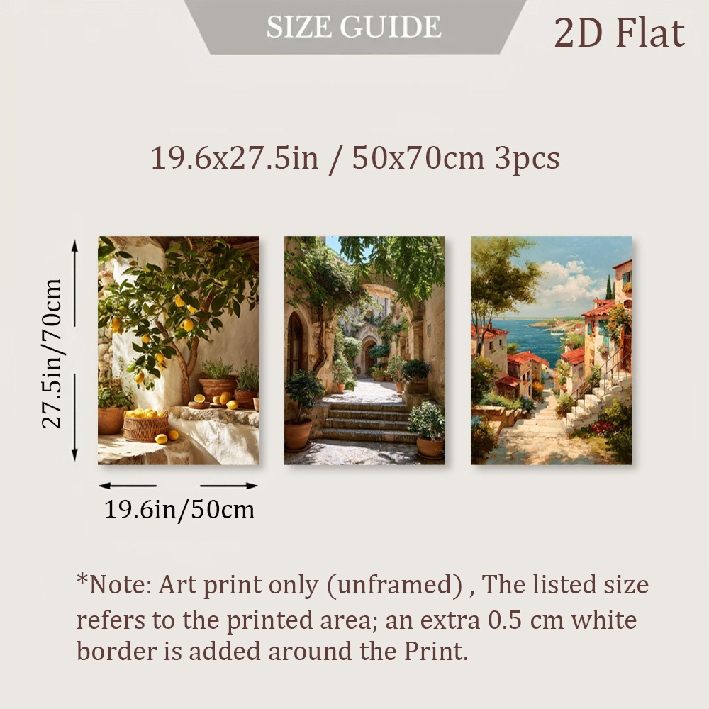 TEMU 2d Flat, 2d Flat, Set Of 3 Unframed Canvas Artworks Featuring Mediterranean Themes, Including Prints And Stone Pathway Designs, Perfect For