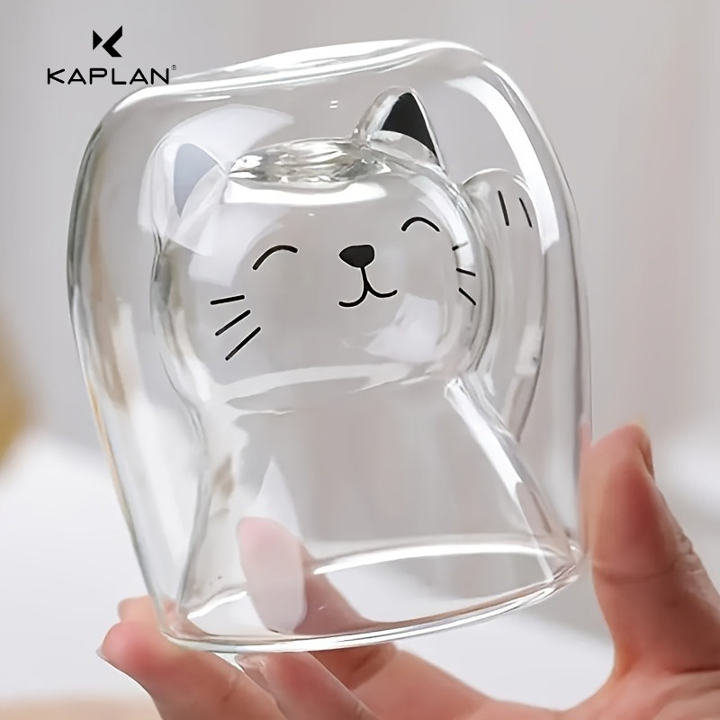 TEMU 1pc Kaplan Cute Cup - Coffee Mug, Cute Kitty Eyes Design, Heat-resistant Glass Cup For Hot/cold Drinks, Birthday/valentine's Gift For Lovers -