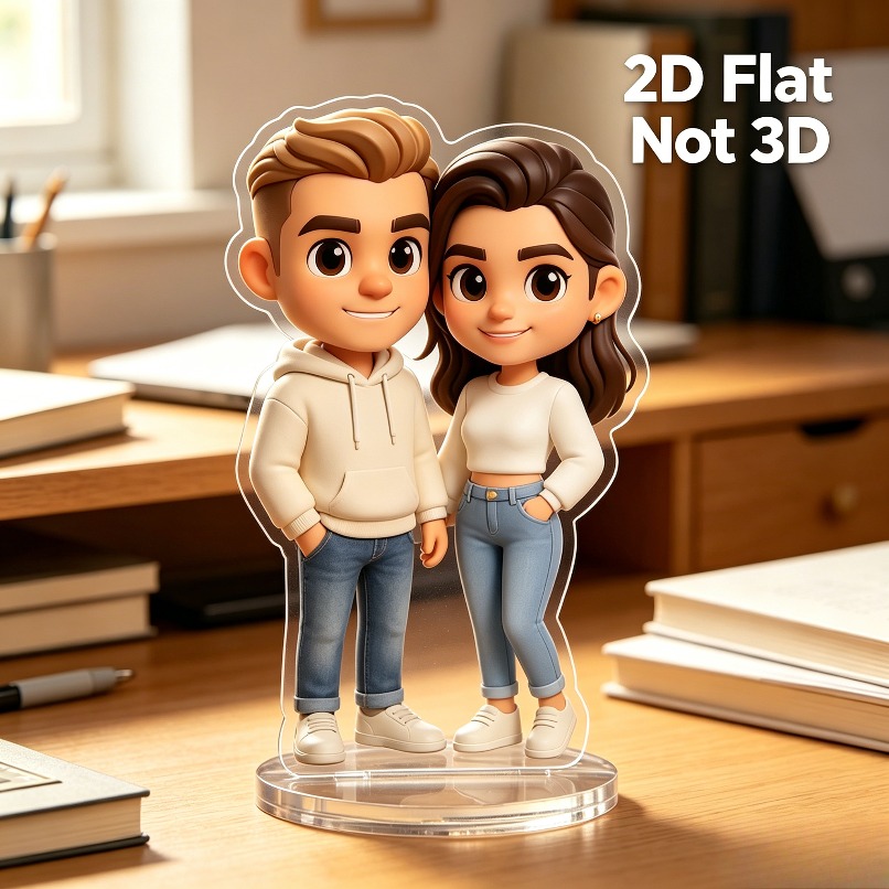 TEMU 2d Flat - Ai Design Photo Customization 2d Flat Doll Portrait, Tabletop Digital Artwork, Wedding Anniversary Keepsake, Desktop Decoration,