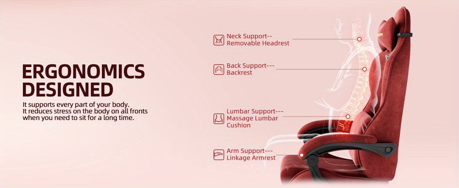 STRACER Velvet Upholstered Gaming Chair Featuring a Footrest, High Back Design, Ergonomic Support for Gamers, Includes Headrest And Massage Lumbar Pillow, Racing Style Reclining Video Game Chair