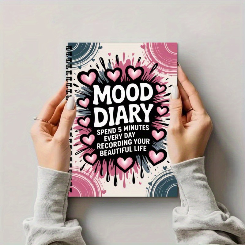 TEMU 1pc Self-care Mood Journal | A5 Spiral Notebook Mood Diary - Ideal Present For , Mood Tracking Journal For Genders Featuring A Chic Pattern