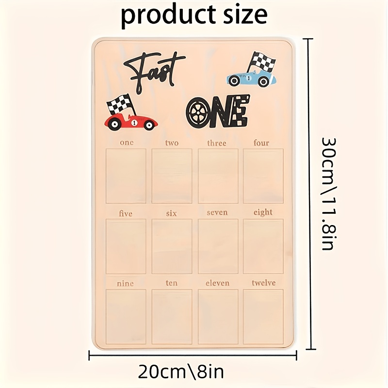 TEMU 2d Flat, 2d Flat Year Photo Board - Quick First Birthday Decoration, Racing-themed First Year Highlights, 12-month Milestones, Racing First Year