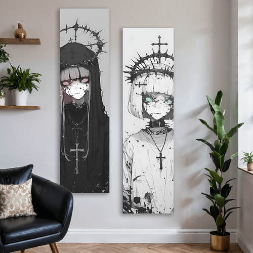 gothic vertical tapestry wall hanging dark aesthetic teal eyes art 59x15 75 inch with stitched edges hd for bedroom living room dorm decor ideal gift for home decor enthusiasts anime room decor unique character design durable fabric