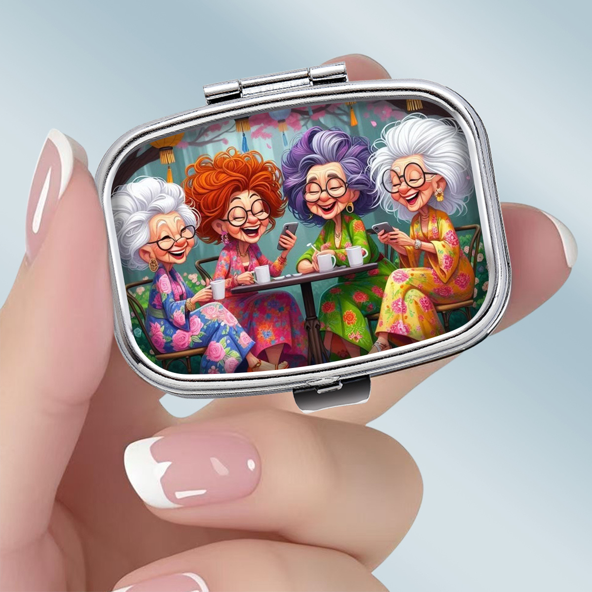 TEMU A 2d Portable Square Metal Pill Box Featuring A And Vibrant Design Suitable For Social , With A Two-compartment Layout, Perfect For Elegantly