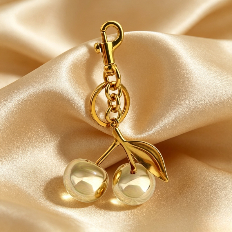 Keychain Charm, Pearl-like Cherry Bag Pendant With Lobster Clasp, Decorative Key Ring Accessory For Handbags, Purse, Keys