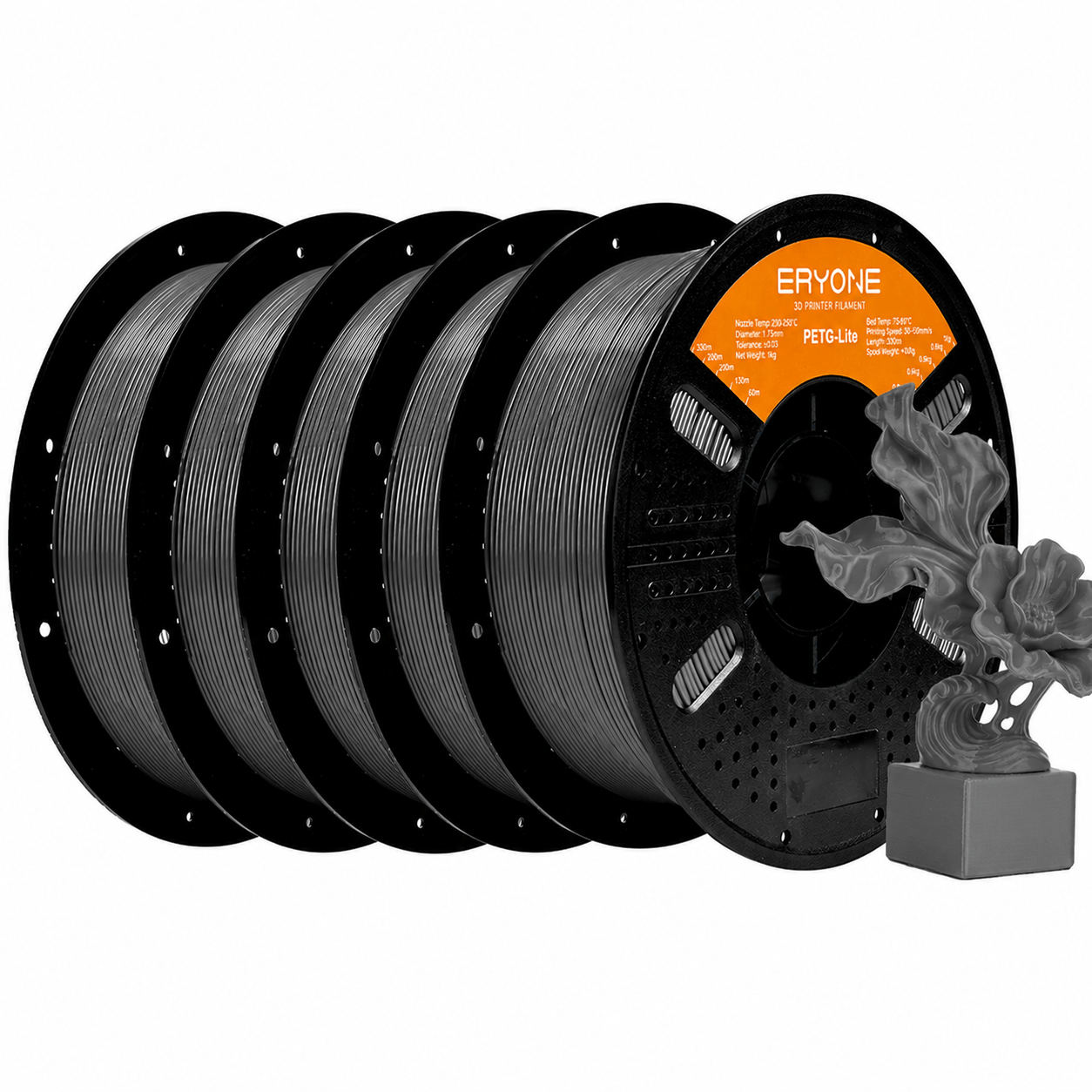 5 Rolls (5kg Total) Eryone Petg Lite 3d Printer Filament - Suitable For Fff/fdm 3d Printers, Smooth Feeding & Strong Layer , Durable Petg Material For Hobbyists, Professionals, & Commercial Use