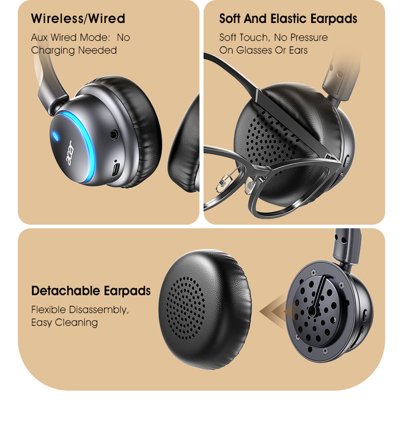 [Acer 2026 New Release] OHR645 Over-Ear Earphones, 3D Spatial Audio, 30 Hours of Music Playback, Soft And Comfortable Memory Foam Ear Cushions, Adjustable Headband, Multi-Device Compatibility, Ideal for Gaming, Sports, Music And Fitness
