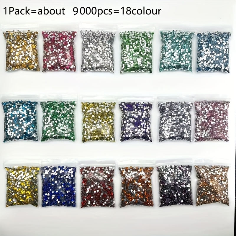 TEMU Kit de Diamantes Brillantes Redondos de Resina 5D de 9000 piezas, Diámetro 3 mm, 18 Colores, 500 piezas por Color. Diamantes Plateados de