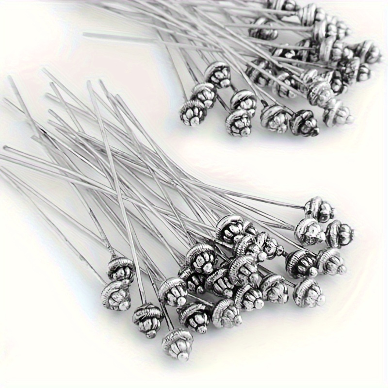 

10pcs Silvery 54mm Pin Beaded Pin For Diy Keychain Making Handicraft Accessories