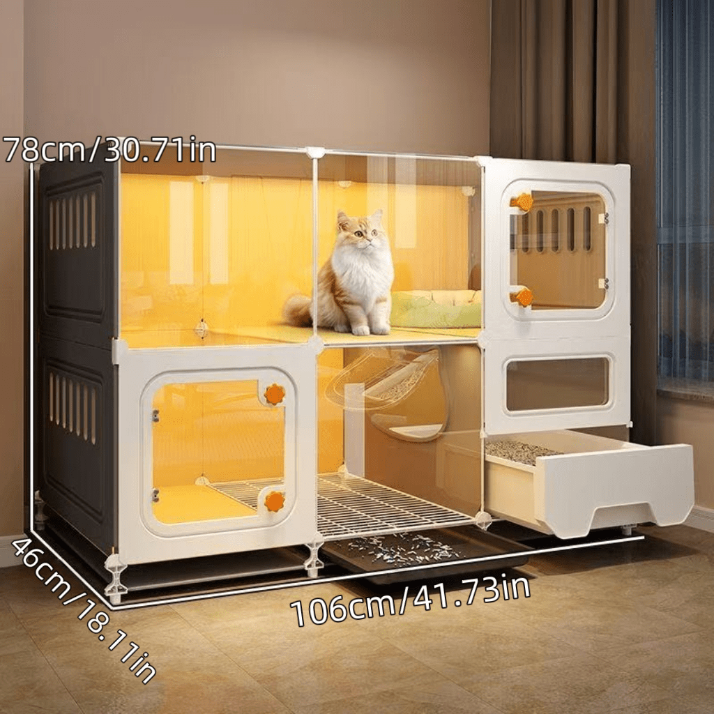 Large 2-Tier Cage with Pull-out Litter Box and Multi-Zone House